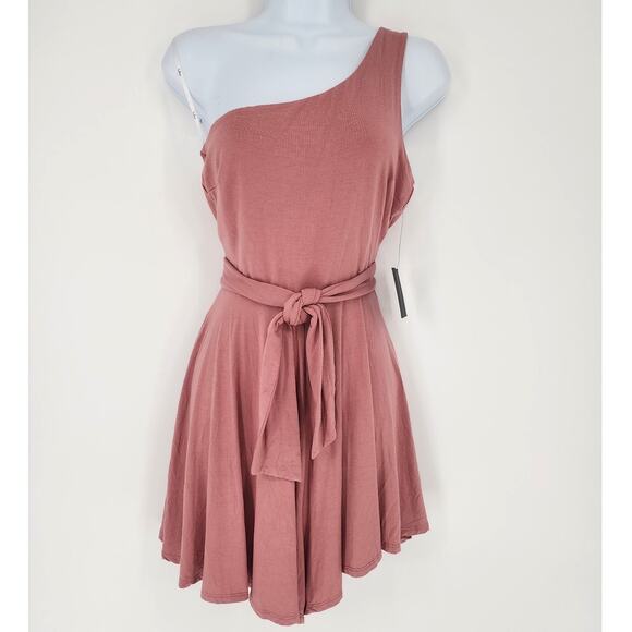 Lulu's One-Shoulder Wrap Waist Romper Mauve Pink Size M - Picture 12 of 12